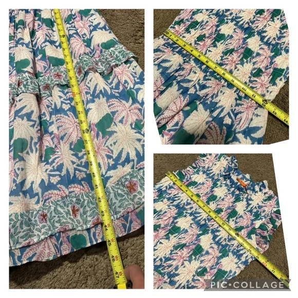 Oliphant brand Dress-XS-Floral-Sleeveless-Cotton-Maxi-Lined-Blue/Pink/Green-EUC